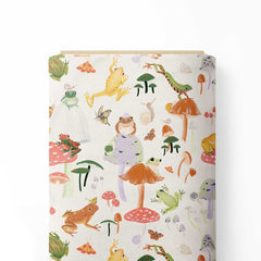 Frogs on Shrooms Off white Print Fabric