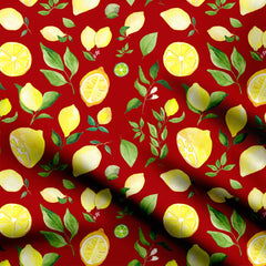 Yellow fruit leaf motif Print Fabric