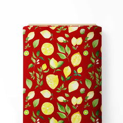 Yellow fruit leaf motif Print Fabric