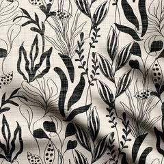 Foliage Leaves Cream And Black Print Fabric