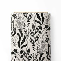 Foliage Leaves Cream And Black Print Fabric