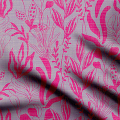 Foliage Leaves Blue And Pink Print Fabric