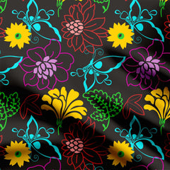 Colorful Retro Flower Print Fabric