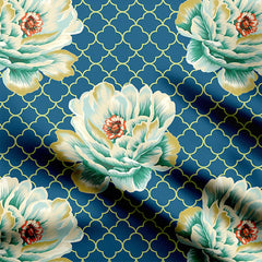 Azure Big Flower Print Fabric