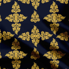 Royal blue damask with gold motifs Print Fabric