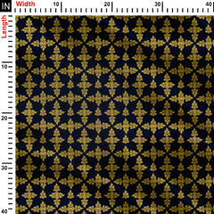 Royal blue damask with gold motifs Print Fabric