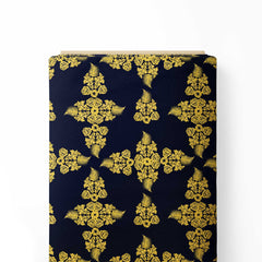 Royal blue damask with gold motifs Print Fabric