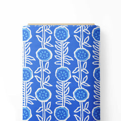 Blue Flower Plant Hand Art Print Fabric