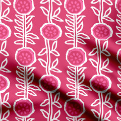 Pink Flower Plant Hand Art Print Fabric