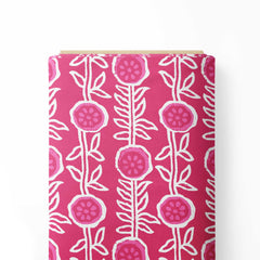 Pink Flower Plant Hand Art Print Fabric