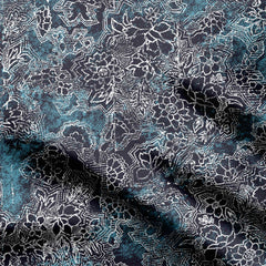 The Abstract Dithered Blue Floral Pattern Print Fabric