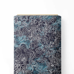 The Abstract Dithered Blue Floral Pattern Print Fabric