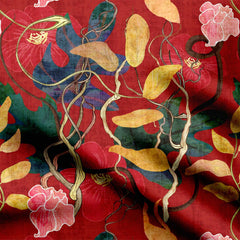 red ground with big floral Print Fabric