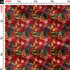 red ground with big floral Print Fabric