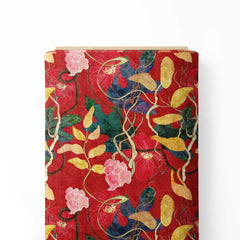 red ground with big floral Print Fabric