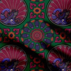 Green madhubani peacock Print Fabric