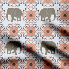 Elephants and Floral Mandala Pattern Print Fabric