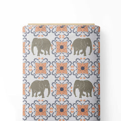 Elephants and Floral Mandala Pattern Print Fabric