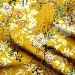 awesome yellow ground with floral design Print Fabric