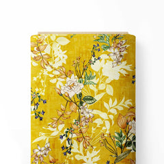 awesome yellow ground with floral design Print Fabric