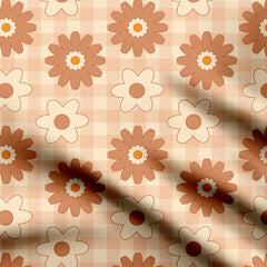 Retro Groovy Gingum Floral Print Fabric