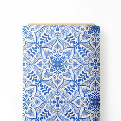 Blue ornamental mandala Print Fabric