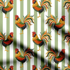 Rooster with Green Stripes Print Fabric