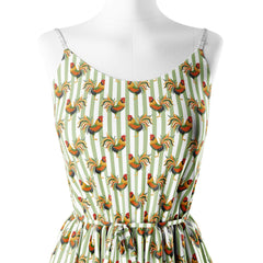 Rooster with Green Stripes Print Fabric