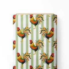 Rooster with Green Stripes Print Fabric