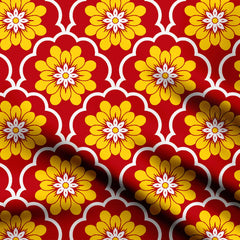 Symmetrical Mustard Floral Pattern Print Fabric