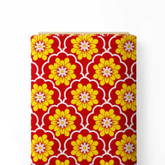 Symmetrical Mustard Floral Pattern Print Fabric