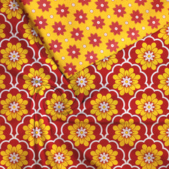 Symmetrical Mustard Floral Pattern Tussar Silk Unstitched Suit Set