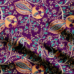 Mauve peacock blooms kalamkari Print Fabric