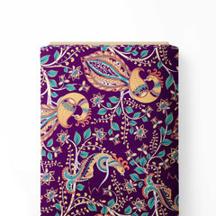 Mauve peacock blooms kalamkari Print Fabric