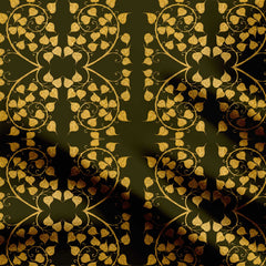 Olive Gold Love Leaves Kalamkari Print Fabric