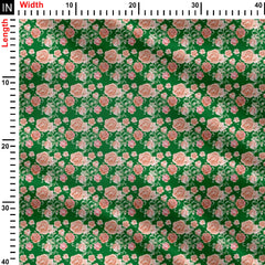 Bright green peach rose floral Print Fabric