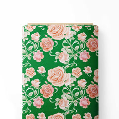 Bright green peach rose floral Print Fabric