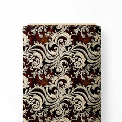 Rustic Vintage Baroque Swirl Kalamkari Print Fabric