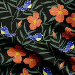 Midnight Garden Birds Print Fabric