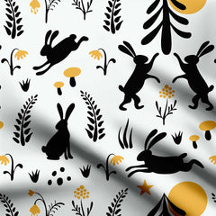 Rabbit silhouette in forest Print Fabric