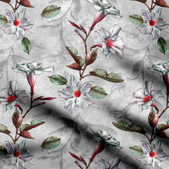 white flower with grey background Print Fabric