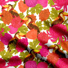 Tropical Blooms and Toucans Print Fabric