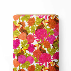 Tropical Blooms and Toucans Print Fabric