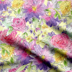 Flower Garden in Watercolour Print Fabric