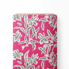 Hand drawn pink leaves design Print Fabric