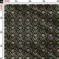 Black Ethnic Peacock Floral Print Fabric