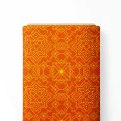 Orange Gold Ethnic Kalamkari Print Fabric