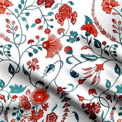 Red floral jaal Print Fabric