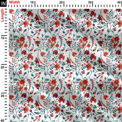 Red floral jaal Print Fabric