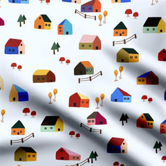 Autumn Village Charm Print Fabric